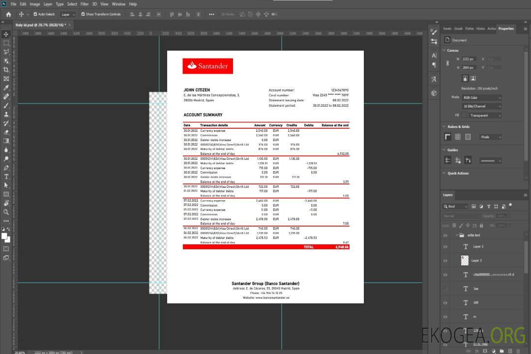 Relevé bancaire Espagne Santander xls template